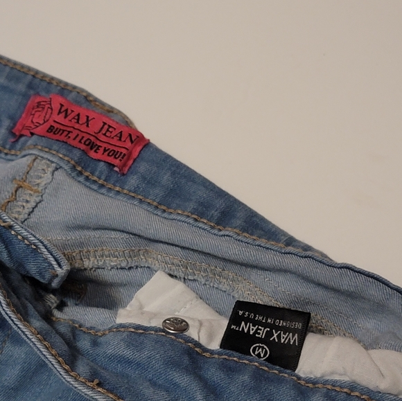 Women's wax Jean destructed Cuffed faded stretch blue light jean short size M - Picture 8 of 12